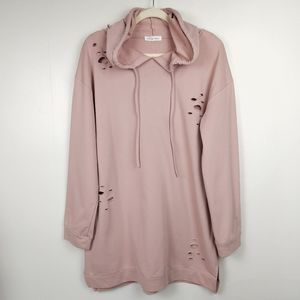 Honey Punch Oversized Distressed  Pink Blush Tunic Hoodie Size M